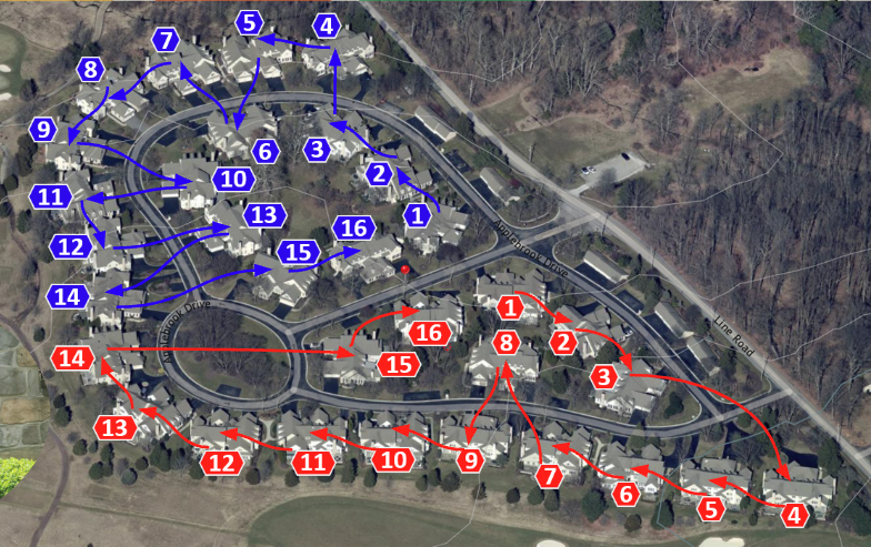 Applebrook Carriage Homes roofing replacement timeline showing all units in sequential order of work execution, Malvern PA