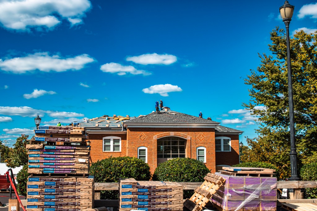 Materials staged and prepped for Phoenixville bank roof installation