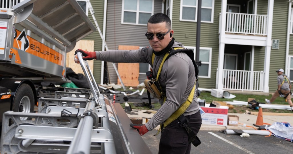 Multifamily roofing equipment on site at Hunters Chase Apartments